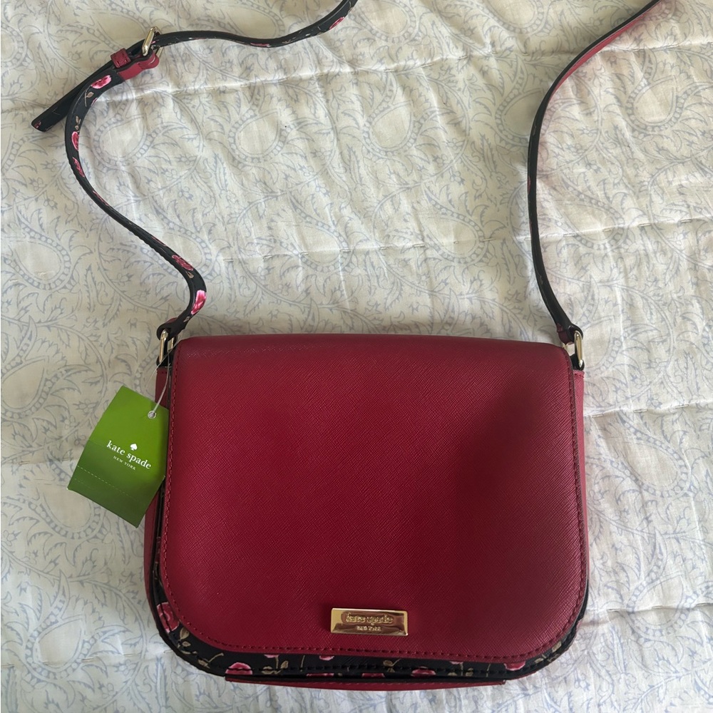 Kate Spade Laurel Way Hazy Rose Carsen Red Leather Rose Interior Crossbody Bag